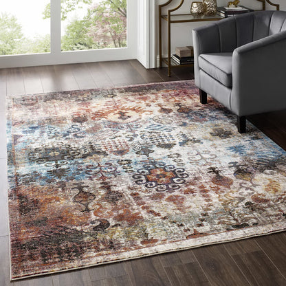 Modway Outlet Success Tahira Transitional Distressed Vintage Floral Moroccan Trellis 4x6 Area Rug by Modway  Living Room Rugs Multicolored - R-1159A-46