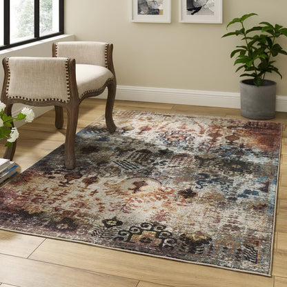 Modway Outlet Success Tahira Transitional Distressed Vintage Floral Moroccan Trellis 4x6 Area Rug by Modway  Living Room Rugs Multicolored - R-1159A-46
