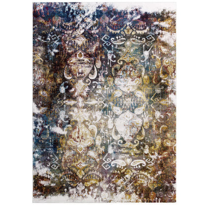 Modway Outlet Success Jayla Transitional Distressed Vintage Floral Moroccan Trellis 4x6 Area Rug by Modway  Living Room Rugs Multicolored - R-1160A-46