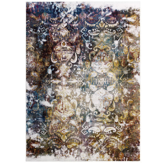 Modway Outlet Success Jayla Transitional Distressed Vintage Floral Moroccan Trellis 4x6 Area Rug by Modway  Living Room Rugs Multicolored - R-1160A-46