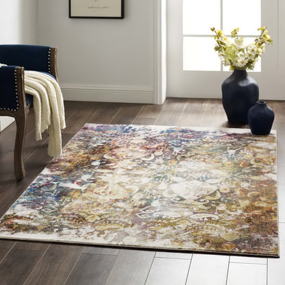 Modway Outlet Success Jayla Transitional Distressed Vintage Floral Moroccan Trellis 4x6 Area Rug by Modway  Living Room Rugs Multicolored - R-1160A-46