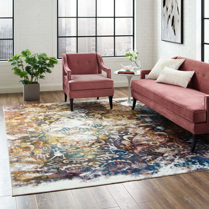 Modway Outlet Success Jayla Transitional Distressed Vintage Floral Moroccan Trellis 8x10 Area Rug by Modway  Living Room Rugs Multicolored - R-1160A-810