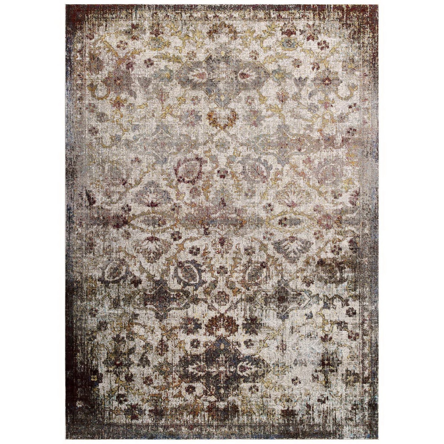 Modway Outlet Success Kaede Distressed Vintage Floral Moroccan Trellis 4x6 Area Rug by Modway  Living Room Rugs Multicolored - R-1161A-46