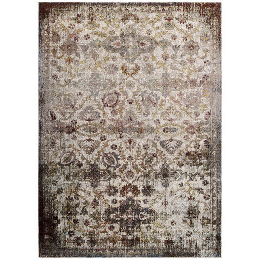 Modway Outlet Success Kaede Distressed Vintage Floral Moroccan Trellis 4x6 Area Rug by Modway  Living Room Rugs Multicolored - R-1161A-46