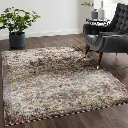 Modway Outlet Success Kaede Distressed Vintage Floral Moroccan Trellis 5x8 Area Rug by Modway  Living Room Rugs Multicolored - R-1161A-58