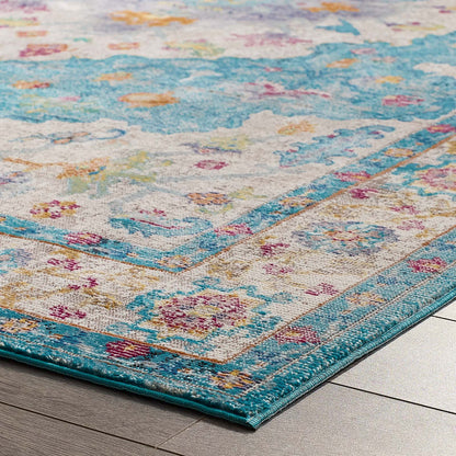 Modway Outlet Success Anisah Distressed Floral Vintage Medallion 4x6 Area Rug by Modway  Living Room Rugs Light Blue Ivory Yellow Orange - R-1163B-46