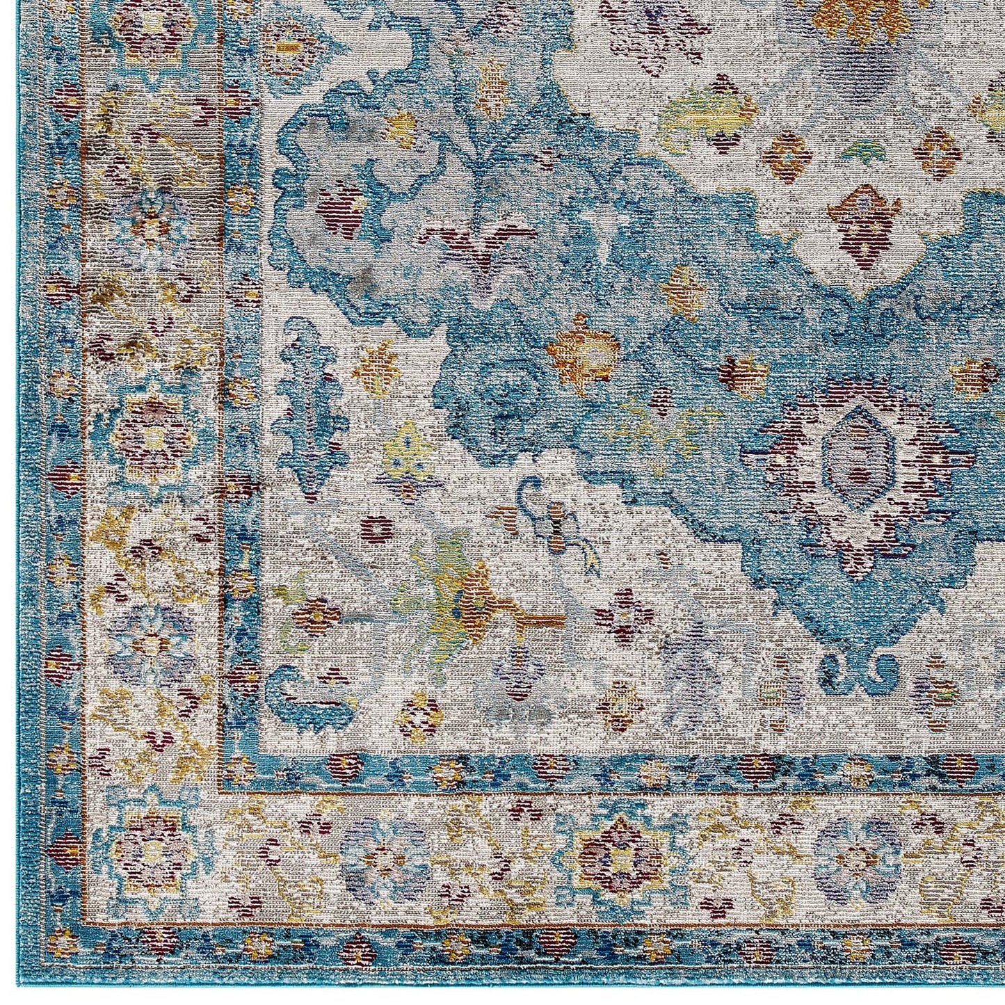 Modway Outlet Success Anisah Distressed Floral Vintage Medallion 5x8 Area Rug by Modway  Living Room Rugs Light Blue Ivory Yellow Orange - R-1163B-58