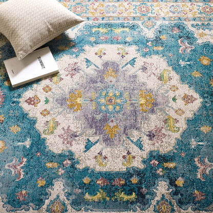 Modway Outlet Success Anisah Distressed Floral Vintage Medallion 5x8 Area Rug by Modway  Living Room Rugs Light Blue Ivory Yellow Orange - R-1163B-58