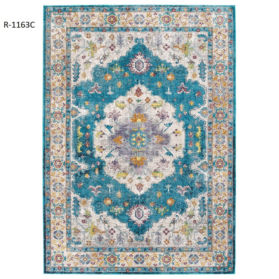 Modway Outlet Success Anisah Distressed Floral Vintage Medallion 5x8 Area Rug by Modway  Living Room Rugs Blue Ivory Yellow Orange - R-1163C-58