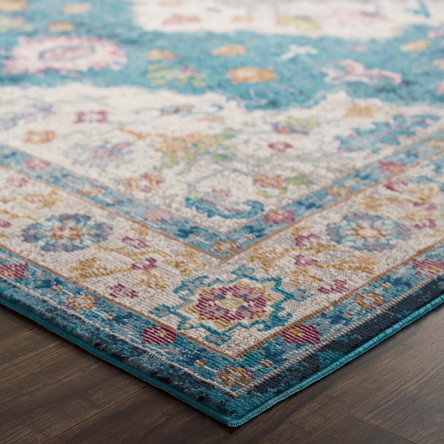 Modway Outlet Success Anisah Distressed Floral Vintage Medallion 5x8 Area Rug by Modway  Living Room Rugs Blue Ivory Yellow Orange - R-1163C-58