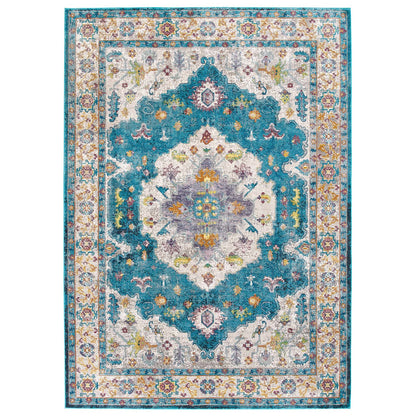 Modway Outlet Success Anisah Distressed Floral Vintage Medallion 8x10 Area Rug by Modway  Living Room Rugs Blue Ivory Yellow Orange - R-1163C-810