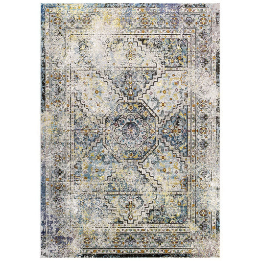 Modway Outlet Success Jacinda Distressed Vintage Floral Vintage Medallion 4x6 Area Rug by Modway  Living Room Rugs Multicolored - R-1164A-46