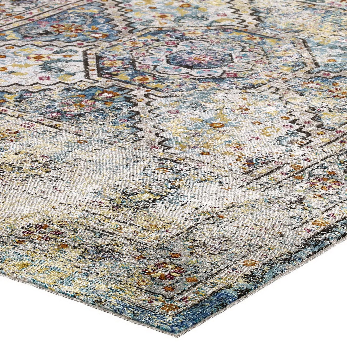 Modway Outlet Success Jacinda Distressed Vintage Floral Vintage Medallion 4x6 Area Rug by Modway  Living Room Rugs Multicolored - R-1164A-46