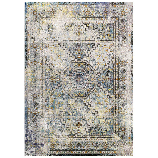 Modway Outlet Success Jacinda Distressed Vintage Floral Vintage Medallion 5x8 Area Rug by Modway  Living Room Rugs Multicolored - R-1164A-58
