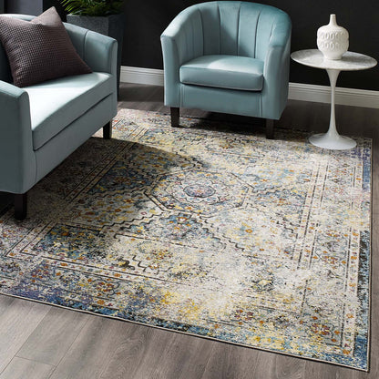 Modway Outlet Success Jacinda Distressed Vintage Floral Vintage Medallion 5x8 Area Rug by Modway  Living Room Rugs Multicolored - R-1164A-58