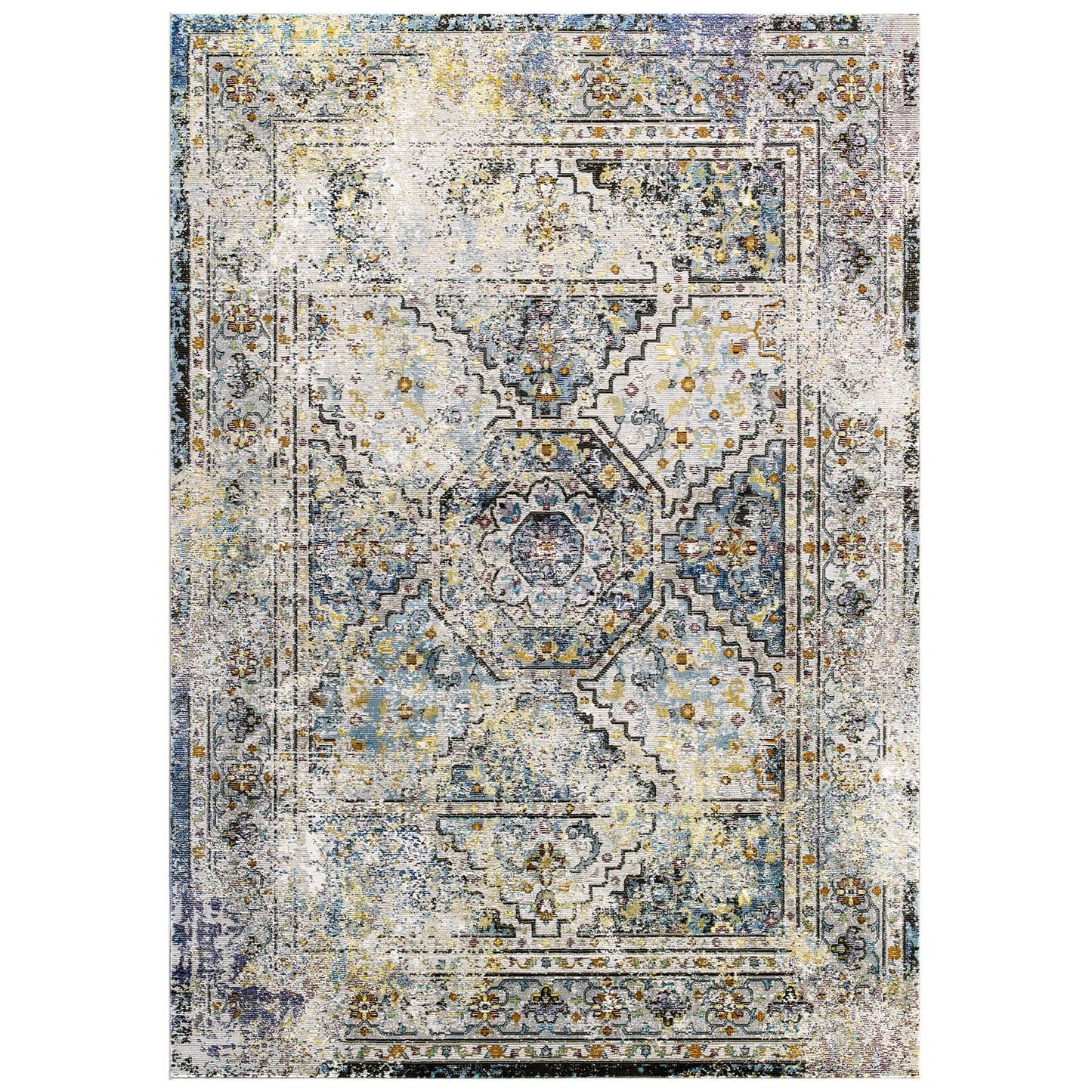 Modway Outlet Success Jacinda Distressed Vintage Floral Vintage Medallion 8x10 Area Rug by Modway  Living Room Rugs Multicolored - R-1164A-810