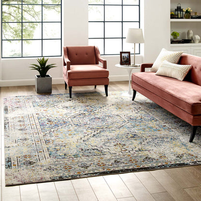 Modway Outlet Success Jacinda Distressed Vintage Floral Vintage Medallion 8x10 Area Rug by Modway  Living Room Rugs Multicolored - R-1164A-810
