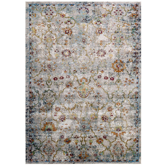 Modway Outlet Success Manuka Distressed Vintage Floral Lattice 4x6 Area Rug by Modway  Living Room Rugs Multicolored - R-1165A-46