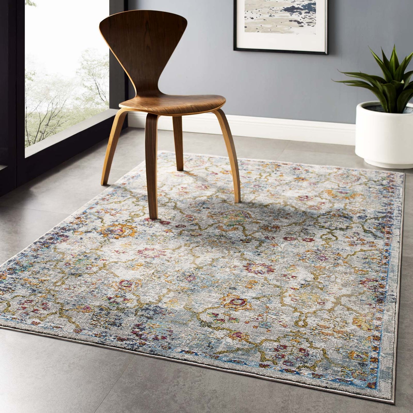 Modway Outlet Success Manuka Distressed Vintage Floral Lattice 4x6 Area Rug by Modway  Living Room Rugs Multicolored - R-1165A-46