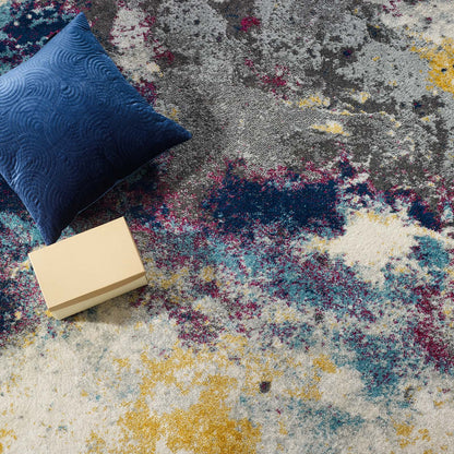 Modway Outlet Entourage Adeline Contemporary Modern Abstract 8x10 Area Rug by Modway  Living Room Rugs Blue Gray Yellow Ivory Pink - R-1167B-810