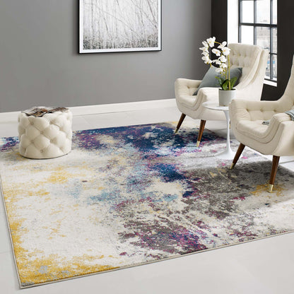 Modway Outlet Entourage Adeline Contemporary Modern Abstract 8x10 Area Rug by Modway  Living Room Rugs Blue Gray Yellow Ivory Pink - R-1167B-810