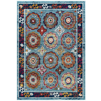 Modway Outlet Entourage Odile Distressed Floral Moroccan Trellis 5x8 Area Rug by Modway  Living Room Rugs Blue Red Orange Yellow - R-1168B-58