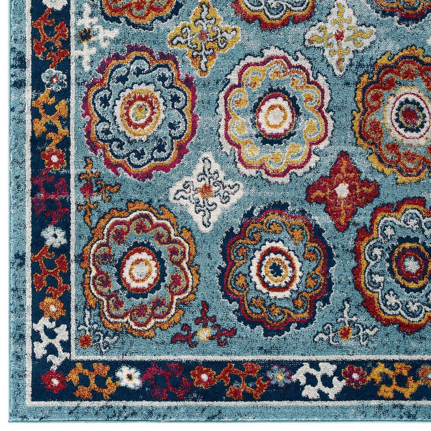 Modway Outlet Entourage Odile Distressed Floral Moroccan Trellis 5x8 Area Rug by Modway  Living Room Rugs Blue Red Orange Yellow - R-1168B-58