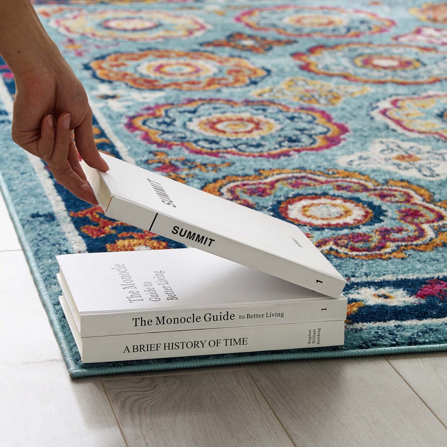 Modway Outlet Entourage Odile Distressed Floral Moroccan Trellis 5x8 Area Rug by Modway  Living Room Rugs Blue Red Orange Yellow - R-1168B-58