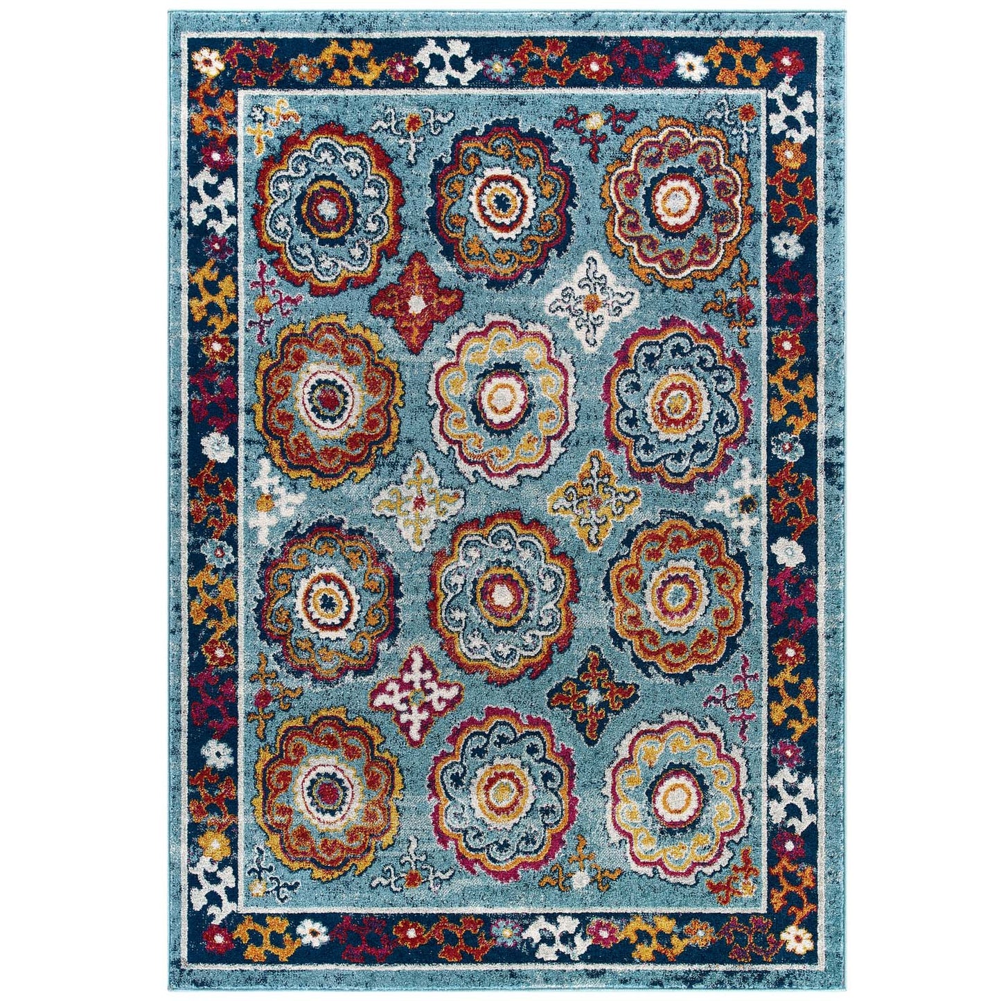 Modway Outlet Entourage Odile Distressed Floral Moroccan Trellis 8x10 Area Rug by Modway  Living Room Rugs Blue Red Orange Yellow - R-1168B-810