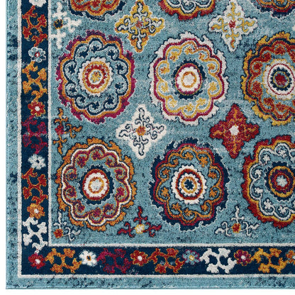 Modway Outlet Entourage Odile Distressed Floral Moroccan Trellis 8x10 Area Rug by Modway  Living Room Rugs Blue Red Orange Yellow - R-1168B-810