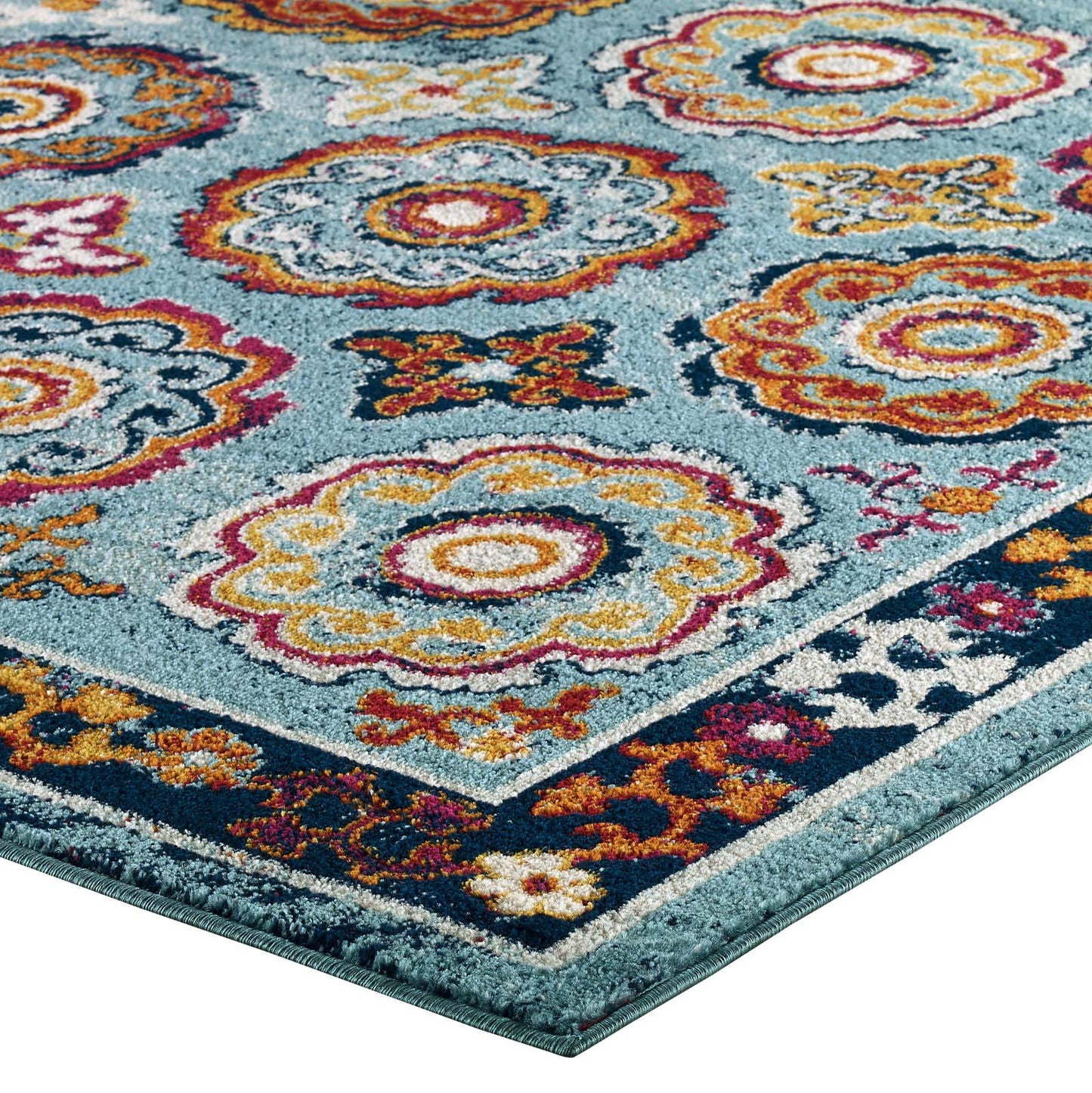 Modway Outlet Entourage Odile Distressed Floral Moroccan Trellis 8x10 Area Rug by Modway  Living Room Rugs Blue Red Orange Yellow - R-1168B-810