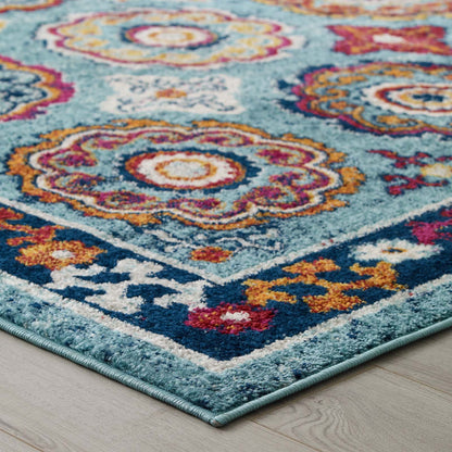 Modway Outlet Entourage Odile Distressed Floral Moroccan Trellis 8x10 Area Rug by Modway  Living Room Rugs Blue Red Orange Yellow - R-1168B-810