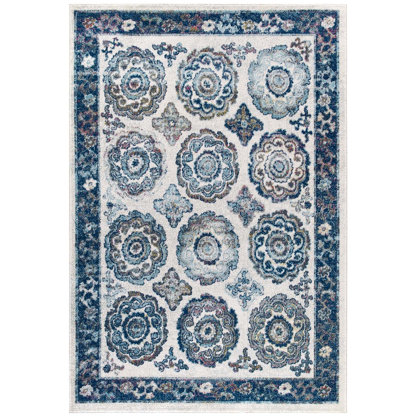 Modway Outlet Entourage Odile Distressed Floral Moroccan Trellis 5x8 Area Rug by Modway  Living Room Rugs Ivory and Blue - R-1168C-58
