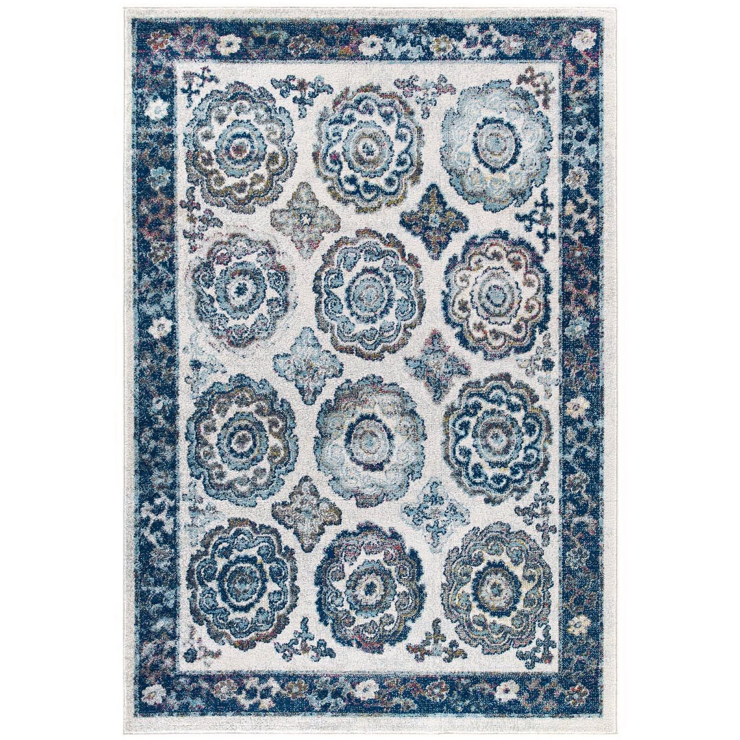 Modway Outlet Entourage Odile Distressed Floral Moroccan Trellis 8x10 Area Rug by Modway  Living Room Rugs Ivory and Blue - R-1168C-810