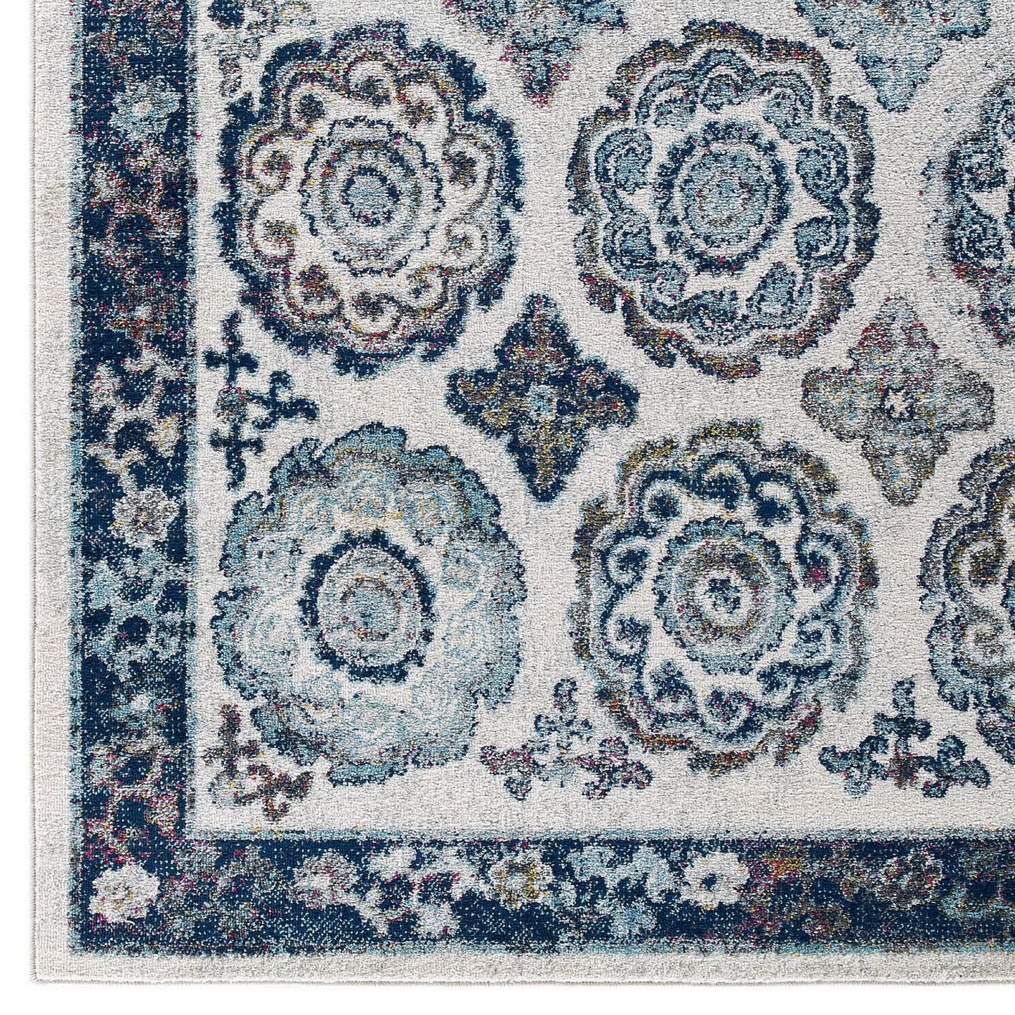 Modway Outlet Entourage Odile Distressed Floral Moroccan Trellis 8x10 Area Rug by Modway  Living Room Rugs Ivory and Blue - R-1168C-810