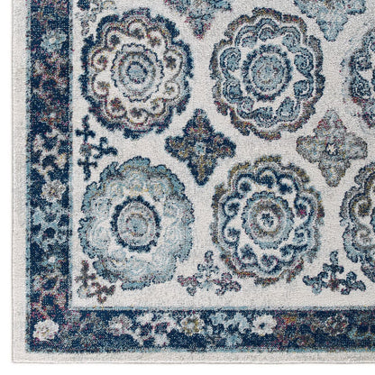 Modway Outlet Entourage Odile Distressed Floral Moroccan Trellis 8x10 Area Rug by Modway  Living Room Rugs Ivory and Blue - R-1168C-810