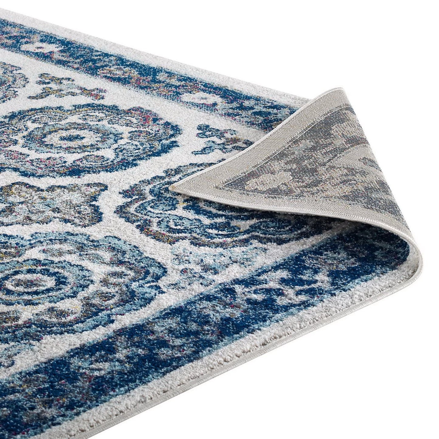 Modway Outlet Entourage Odile Distressed Floral Moroccan Trellis 8x10 Area Rug by Modway  Living Room Rugs Ivory and Blue - R-1168C-810