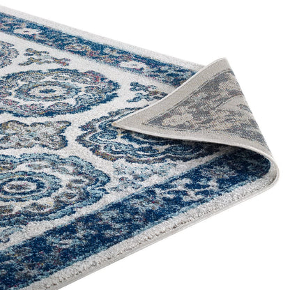 Modway Outlet Entourage Odile Distressed Floral Moroccan Trellis 8x10 Area Rug by Modway  Living Room Rugs Ivory and Blue - R-1168C-810