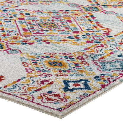 Modway Outlet Entourage Khalida Distressed Floral Lattice 8x10 Area Rug by Modway  Living Room Rugs Ivory Blue Orange Yellow Red - R-1169A-810