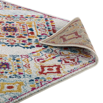 Modway Outlet Entourage Khalida Distressed Floral Lattice 8x10 Area Rug by Modway  Living Room Rugs Ivory Blue Orange Yellow Red - R-1169A-810