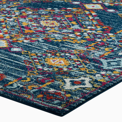 Modway Outlet Entourage Khalida Distressed Vintage Floral Lattice 5x8 Area Rug by Modway  Living Room Rugs Blue Orange Yellow Red - R-1169B-58