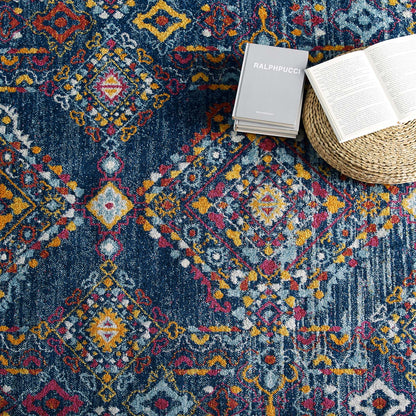 Modway Outlet Entourage Khalida Distressed Vintage Floral Lattice 5x8 Area Rug by Modway  Living Room Rugs Blue Orange Yellow Red - R-1169B-58