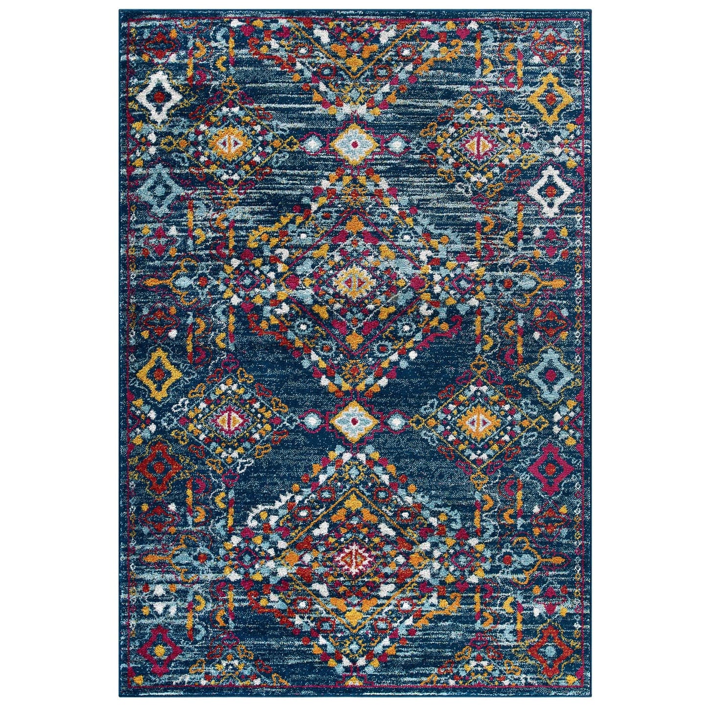 Modway Outlet Entourage Khalida Distressed Floral Lattice 8x10 Area Rug by Modway  Living Room Rugs Blue Orange Yellow Red - R-1169B-810