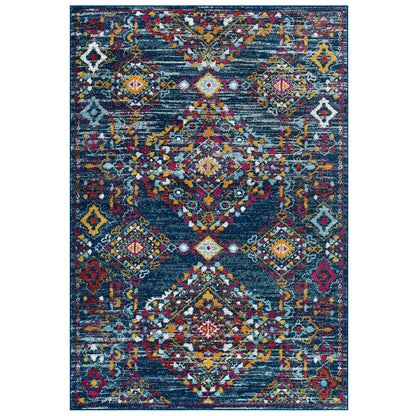 Modway Outlet Entourage Khalida Distressed Floral Lattice 8x10 Area Rug by Modway  Living Room Rugs Blue Orange Yellow Red - R-1169B-810