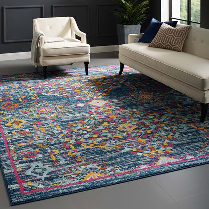 Modway Outlet Entourage Khalida Distressed Floral Lattice 8x10 Area Rug by Modway  Living Room Rugs Blue Orange Yellow Red - R-1169B-810