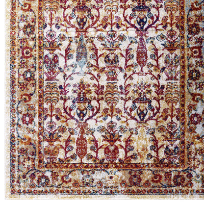Modway Outlet Entourage Jessa Distressed Vintage Floral Lattice 5x8 Area Rug by Modway  Living Room Rugs Ivory Blue Orange Yellow Red - R-1170A-58