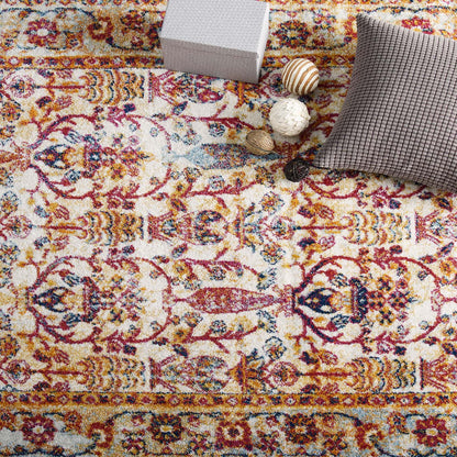 Modway Outlet Entourage Jessa Distressed Vintage Floral Lattice 5x8 Area Rug by Modway  Living Room Rugs Ivory Blue Orange Yellow Red - R-1170A-58