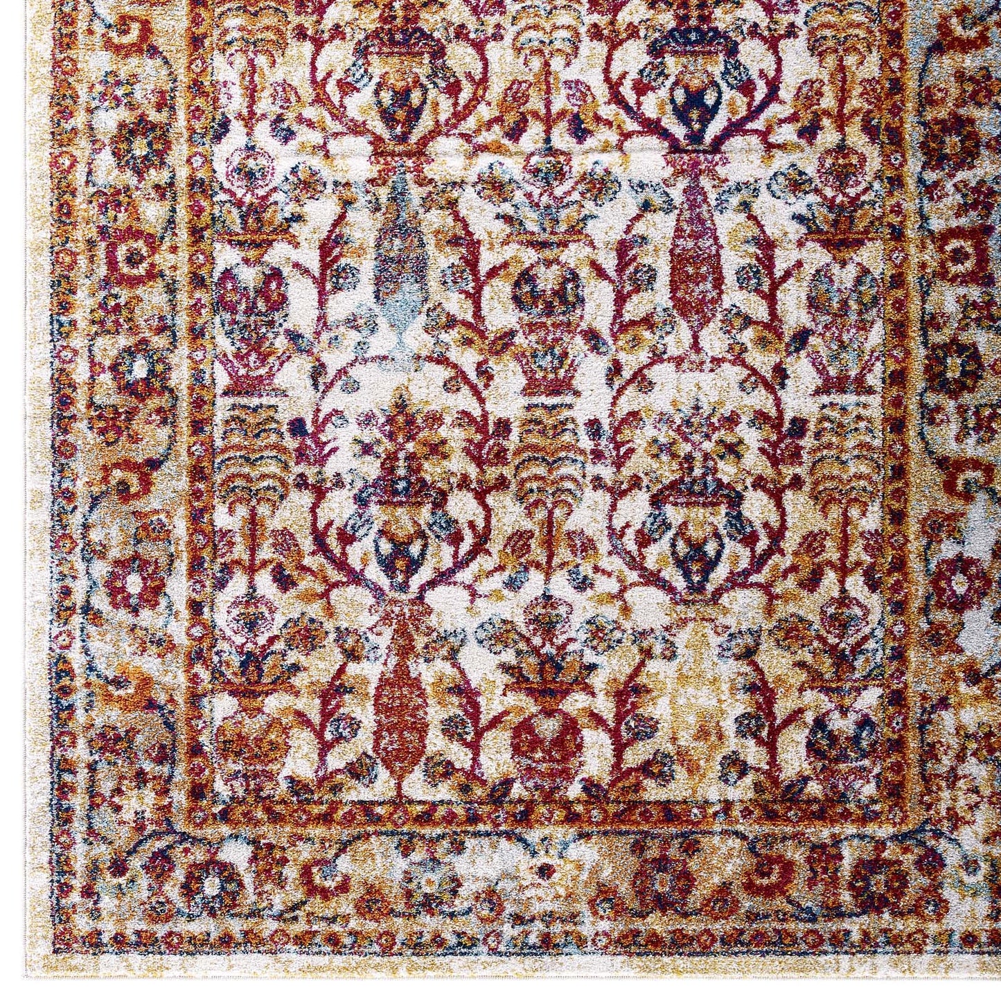 Modway Outlet Entourage Jessa Distressed Vintage Floral Lattice 8x10 Area Rug by Modway  Living Room Rugs Ivory Blue Orange Yellow Red - R-1170A-810