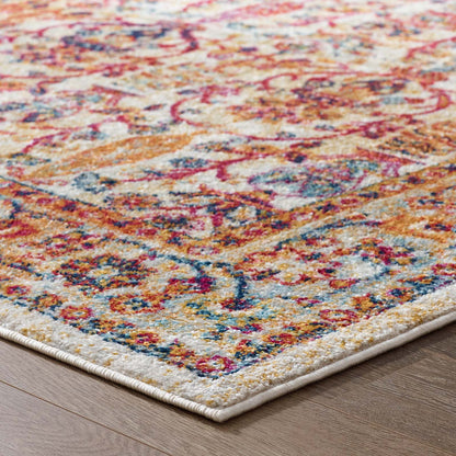 Modway Outlet Entourage Jessa Distressed Vintage Floral Lattice 8x10 Area Rug by Modway  Living Room Rugs Ivory Blue Orange Yellow Red - R-1170A-810
