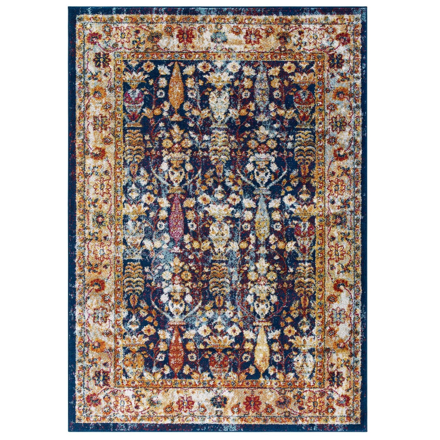 Modway Outlet Entourage Jessa Distressed Vintage Floral Lattice 8x10 Area Rug by Modway  Living Room Rugs Blue Orange Yellow Red - R-1170B-810